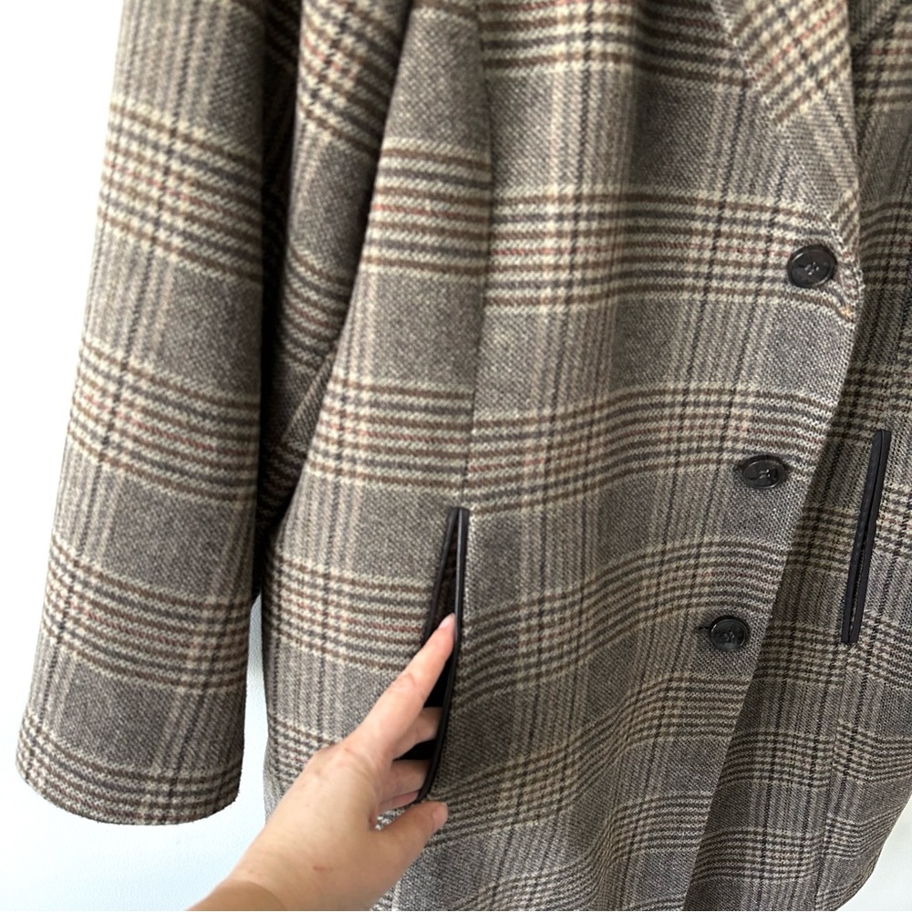 DKNY Walker Single-Breasted Plaid Wool-Blend Coat Brown Size 3X - Picture 4 of 14